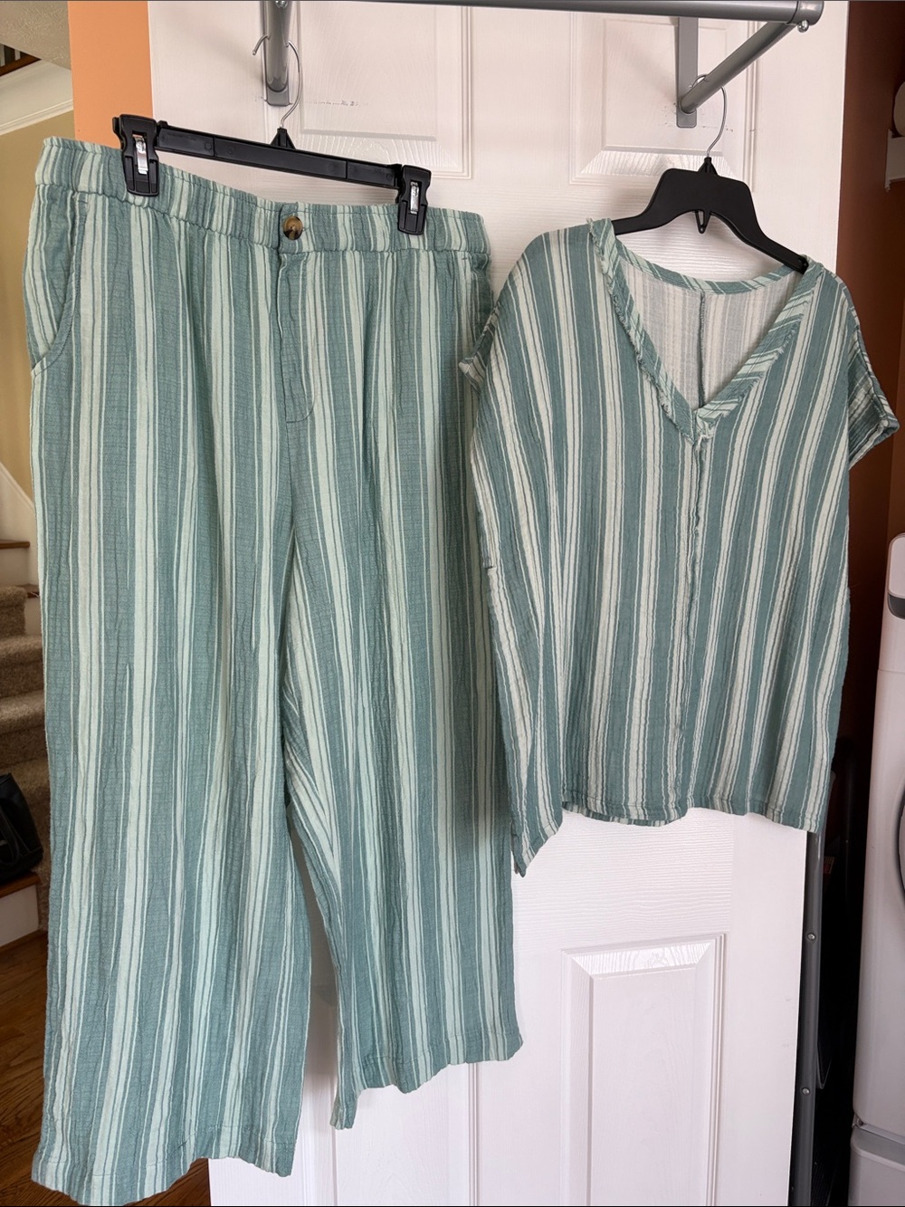 Wonderly Women's Mint Green & White Striped Capri Pants and Top Set